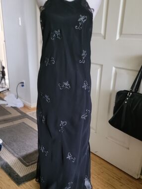 Black Embroidered Slip Maxi Dress - Elegant Women's Evening Dress